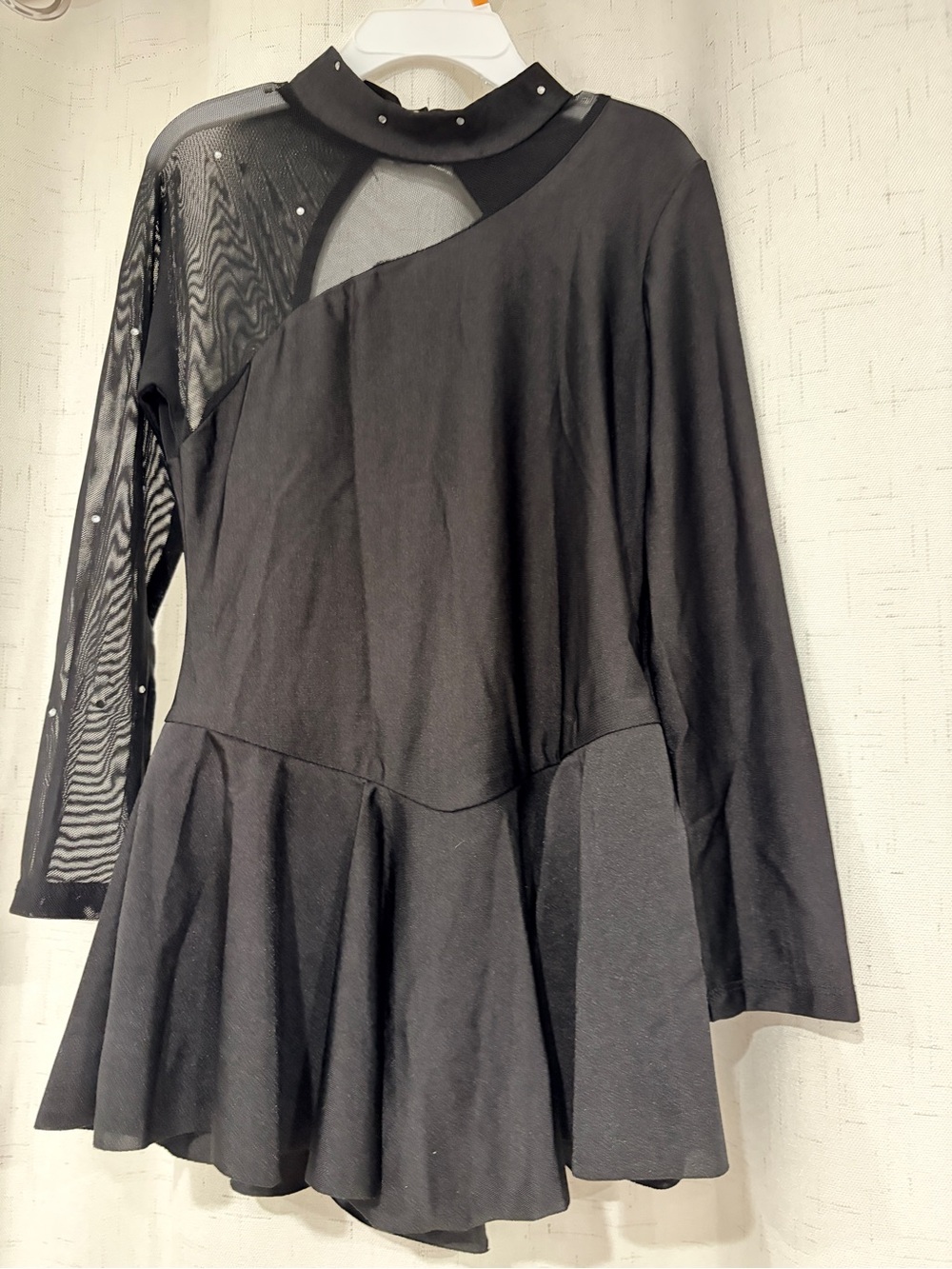Black Asymmetric Mesh-Panel Dress Ice Skating